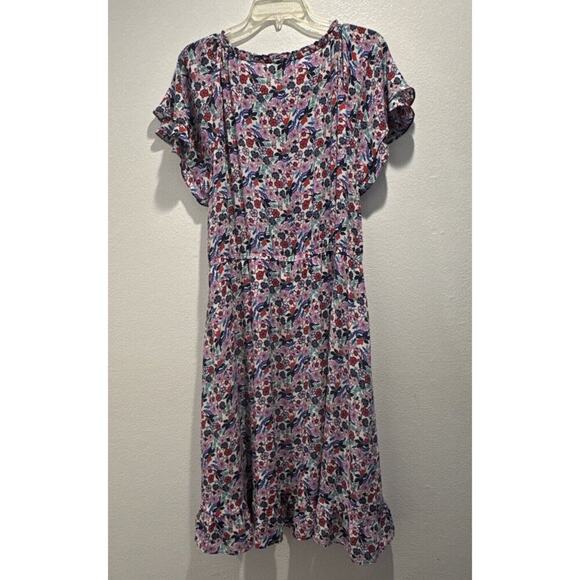 Talbots Women’s Size 16 Paradise Floral Popover Dress Ruffle Trim Multi Color - Picture 7 of 8